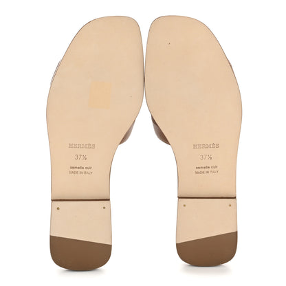 Hermes Box Calfskin Oran Sandals 37.5 Gold 6 of 10