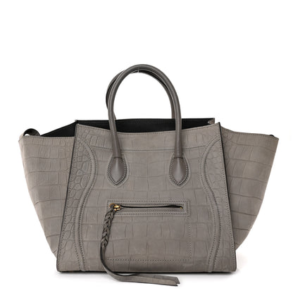 Celine Crocodile Embossed Nubuck Large Phantom Luggage Grey 1 of 12