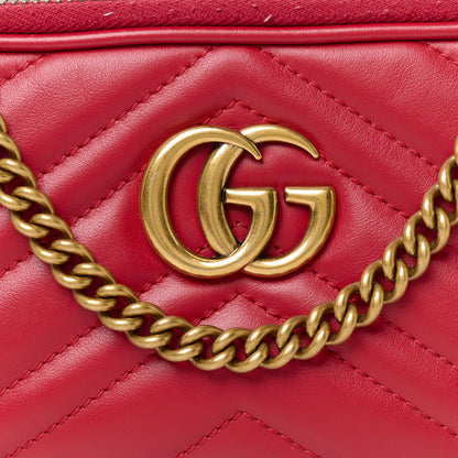 Gucci Calfskin Matelasse Mini GG Marmont Chain Crossbody Bag Hibiscus Red 10 of 12