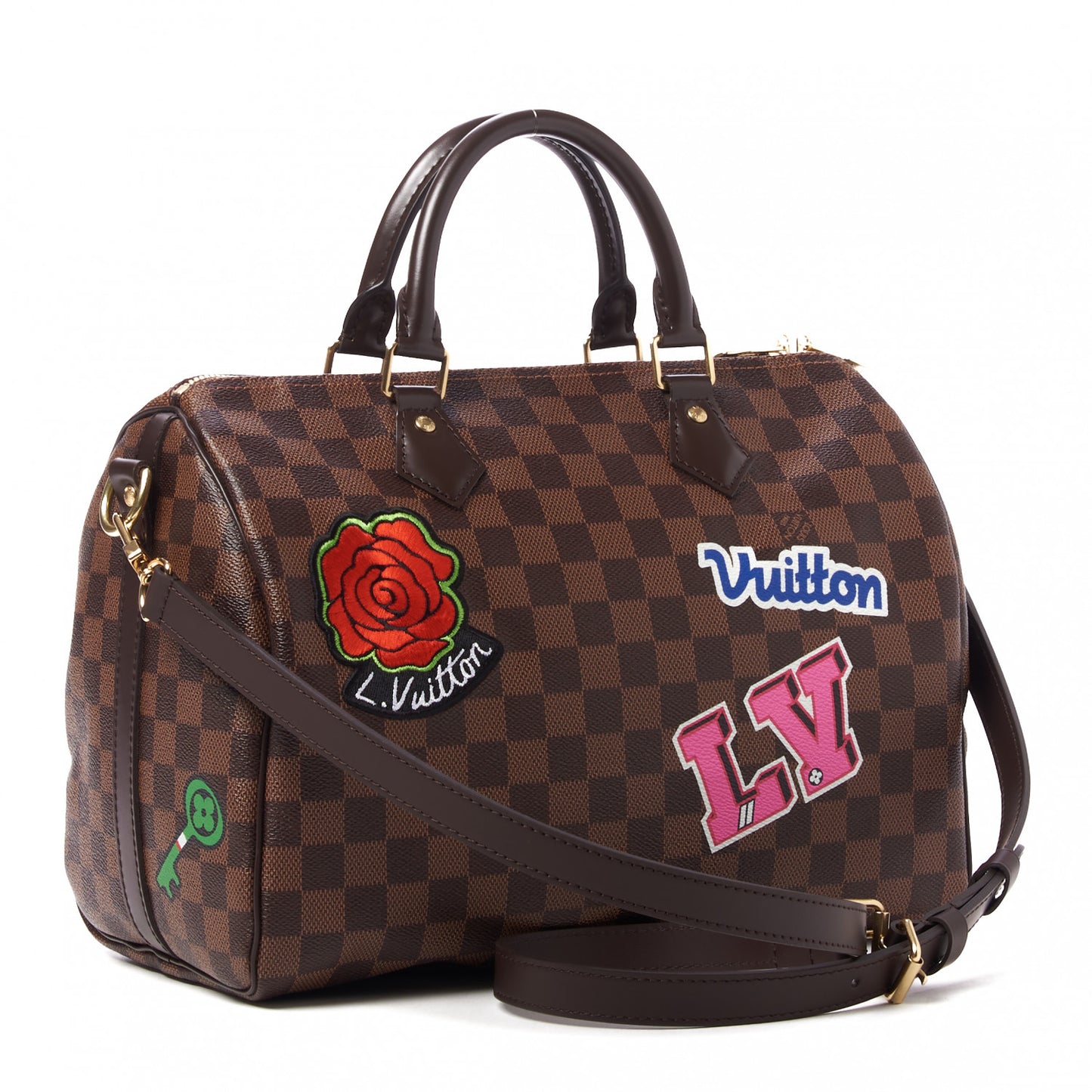 Damier Ebene Patches Speedy Bandouliere 30