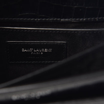 Saint Laurent Calfskin Crocodile Embossed Medium Monogram Sunset Black 7 of 9