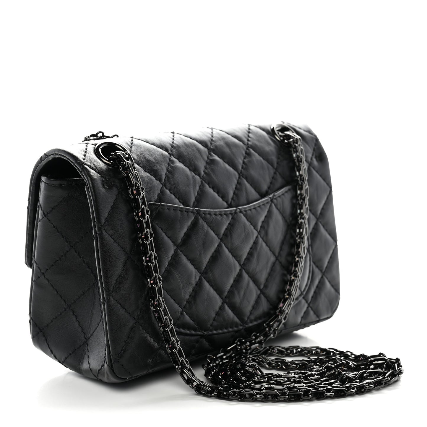 Aged Calfskin Quilted 2.55 Reissue Mini Flap So Black