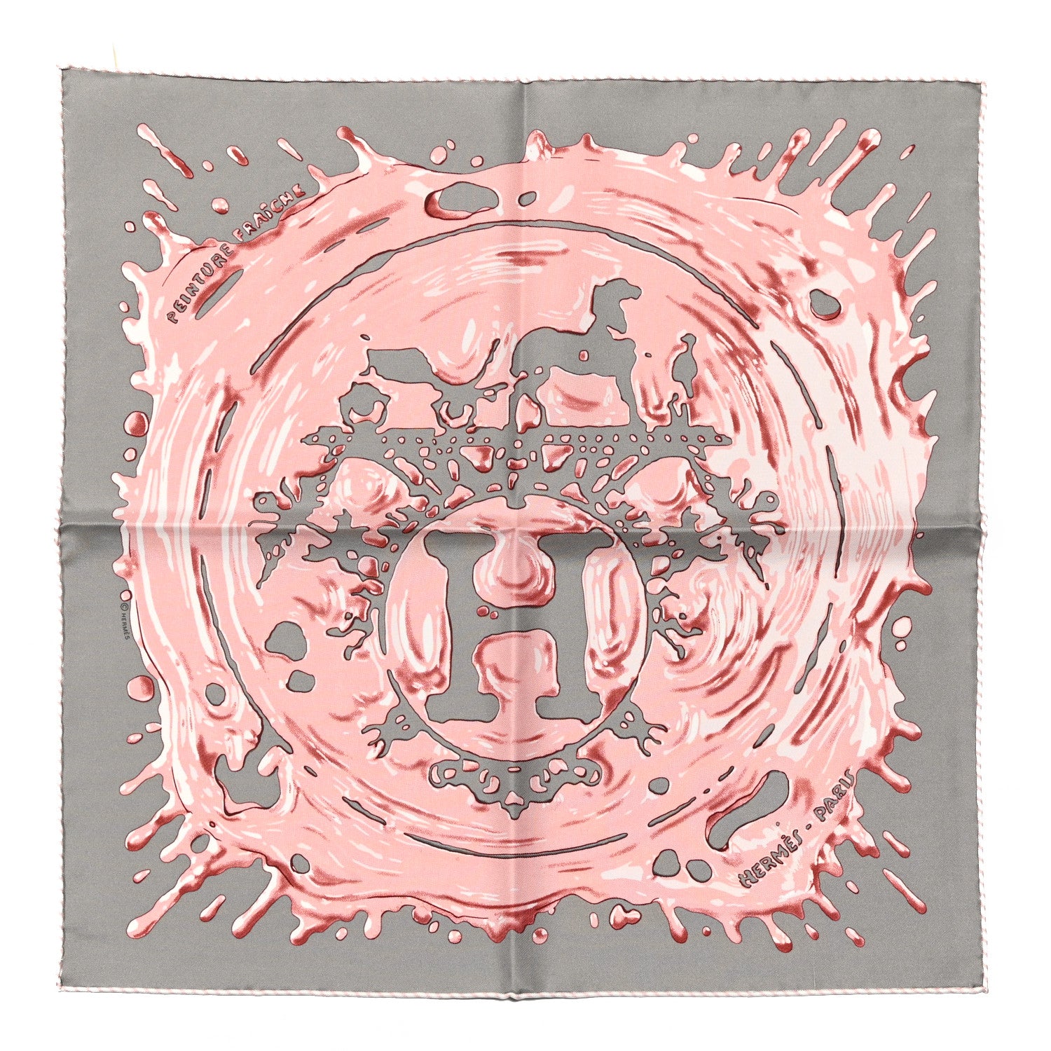 Hermes Silk Peinture Fraiche Scarf 45 Gris Acier Vieux Rose 1 of 5