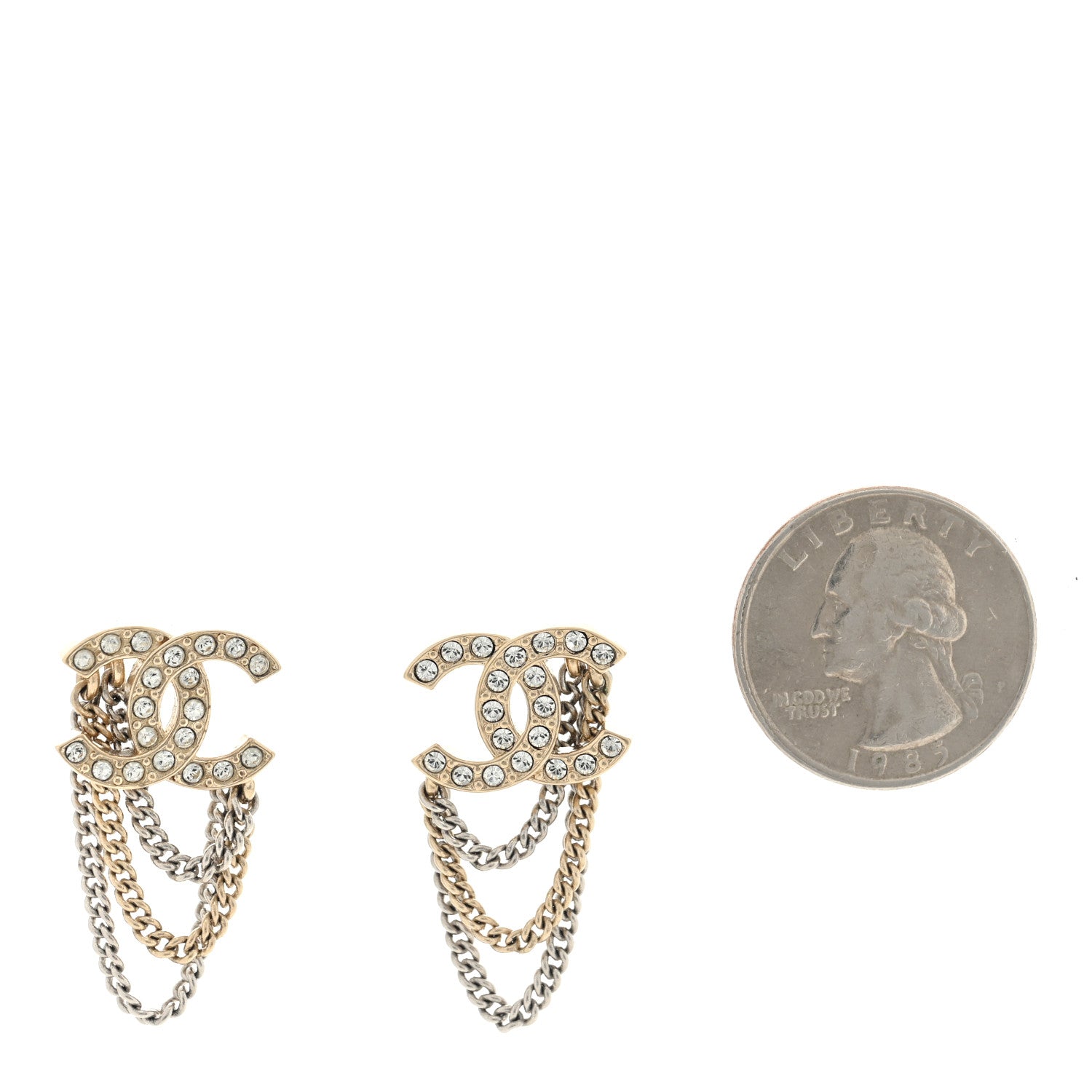 Chanel Crystal Chain CC Earrings Gold 1 of 3
