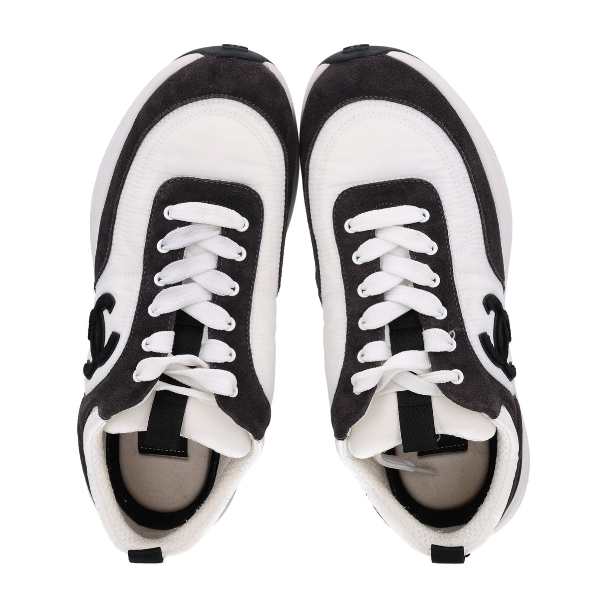 Chanel Nylon Suede Calfskin CC Sneakers 38 White Dark Grey 2 of 11