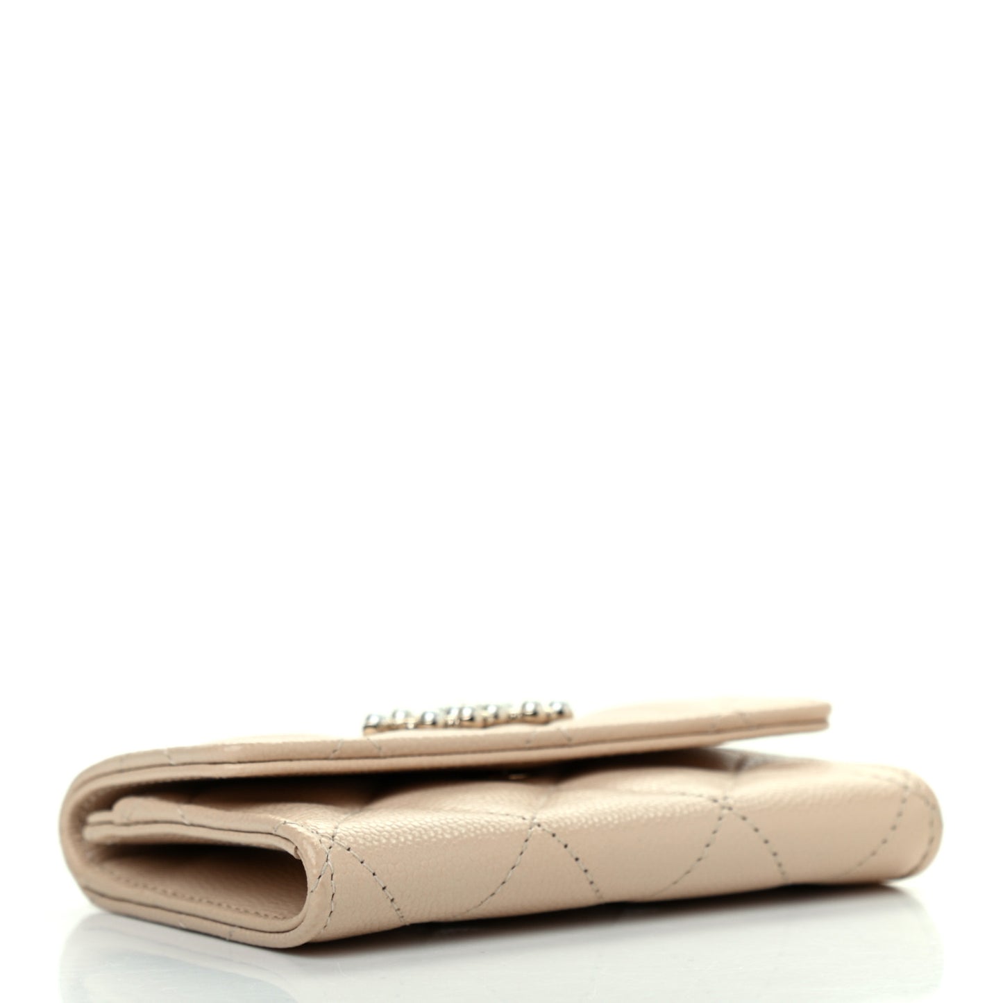 Caviar Pearl Quilted Coco Candy Flap Card Holder Beige