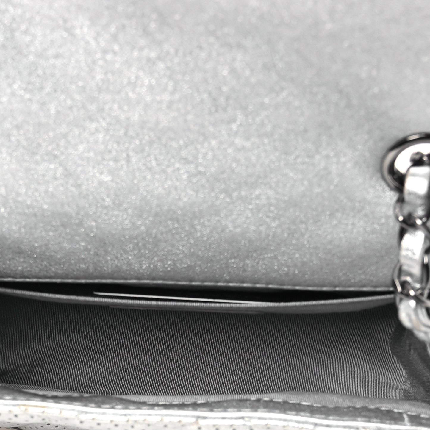 Metallic Lambskin Perforated Mini Rectangular Flap Silver