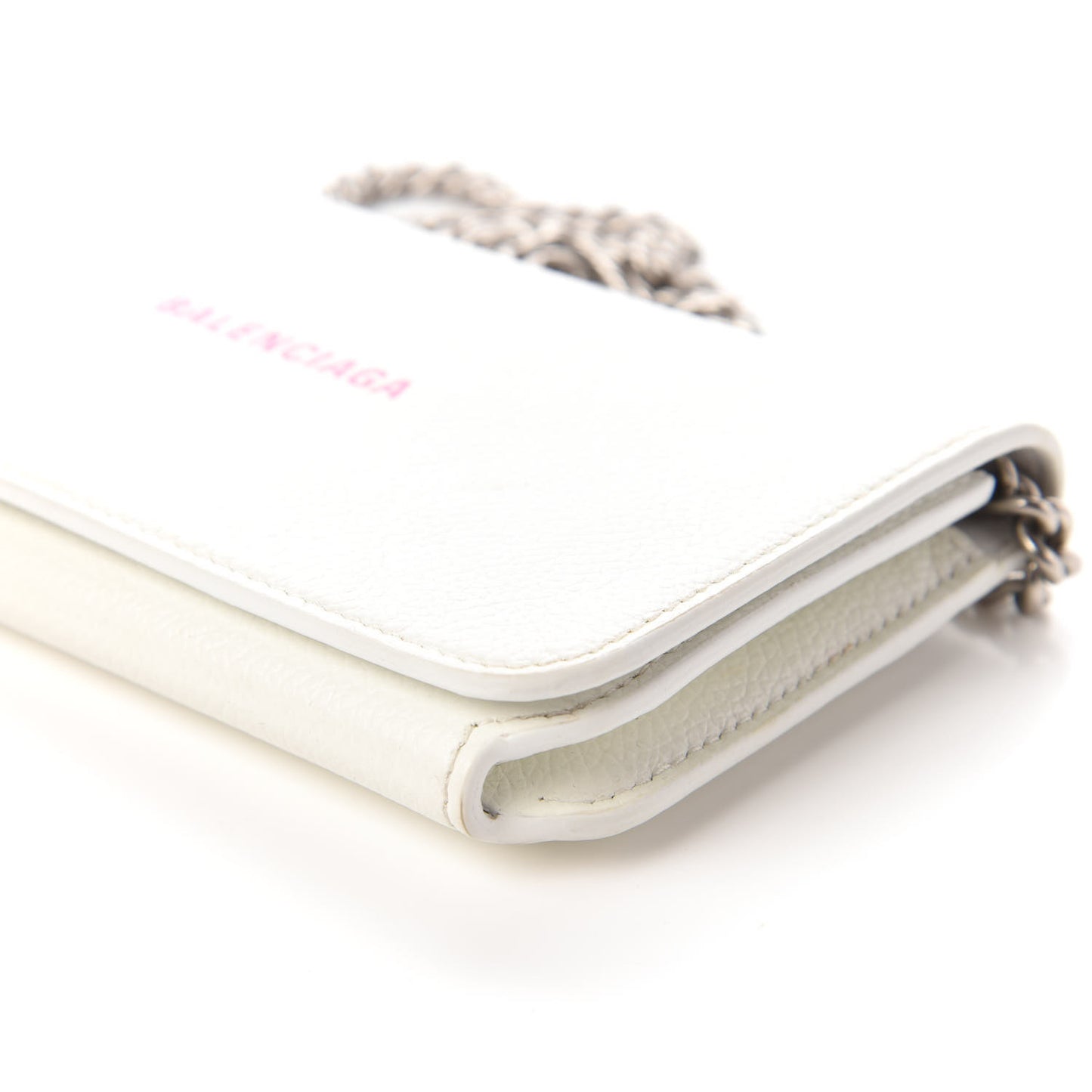 Grained Calfskin Logo Cash Phone Holder Wallet On Chain White Fluo Pink