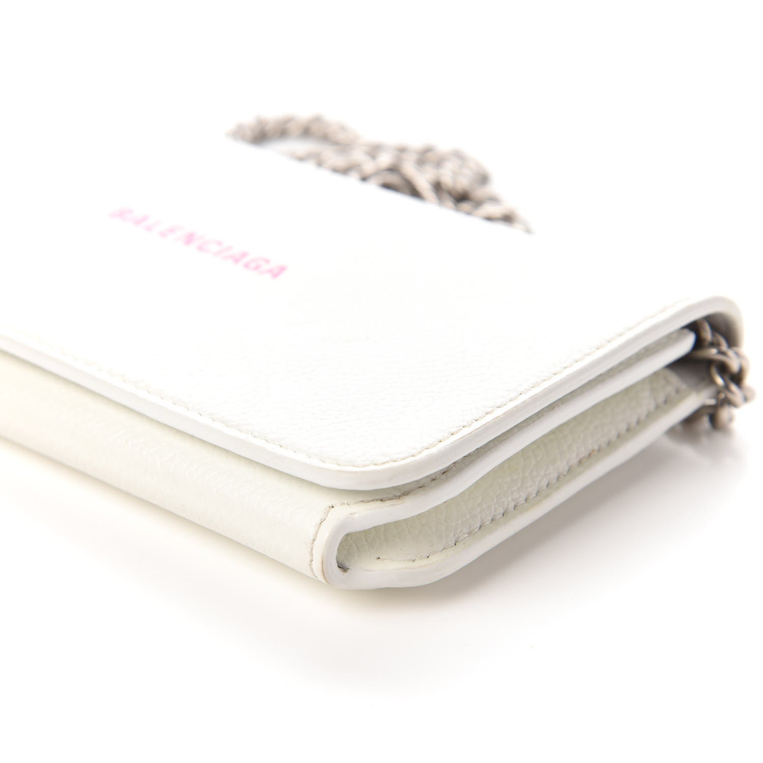 Balenciaga Grained Calfskin Logo Cash Phone Holder Wallet On Chain White Fluo Pink 7 of 10