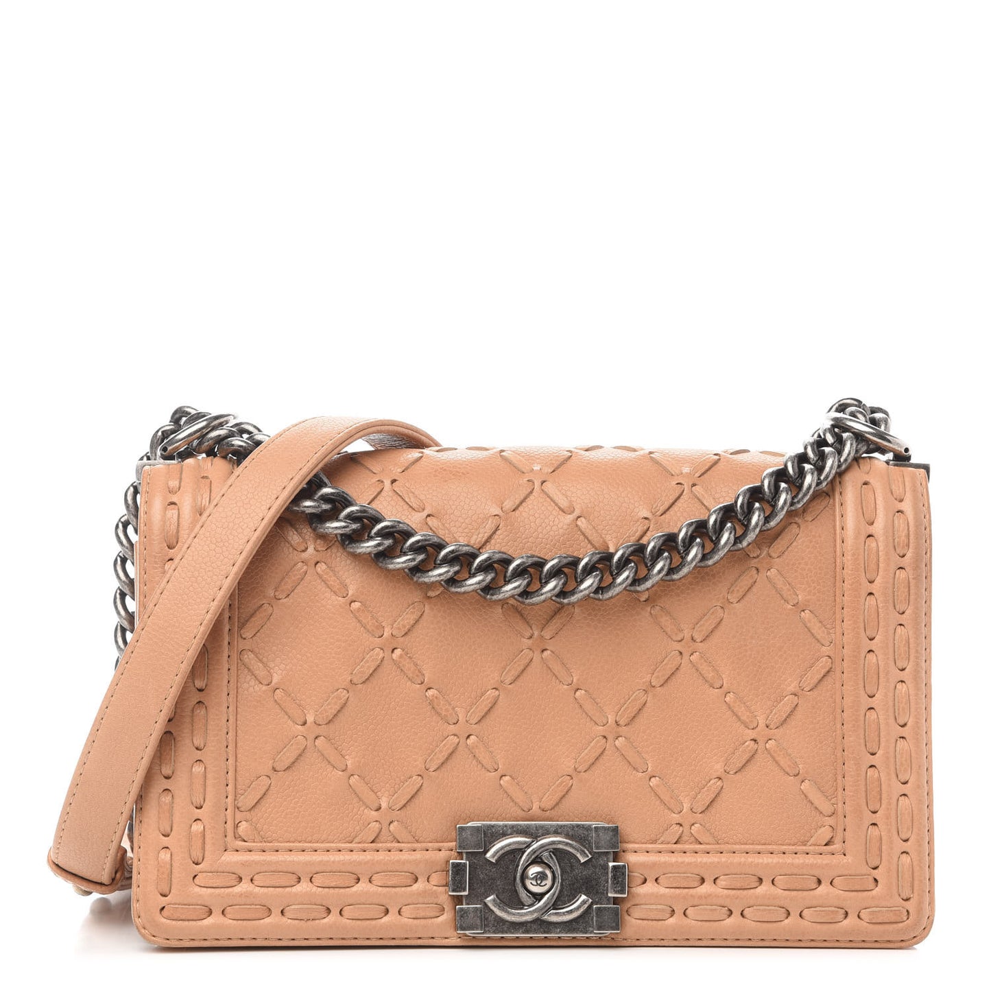 Caviar Stitched Medium Boy Flap Dark Beige