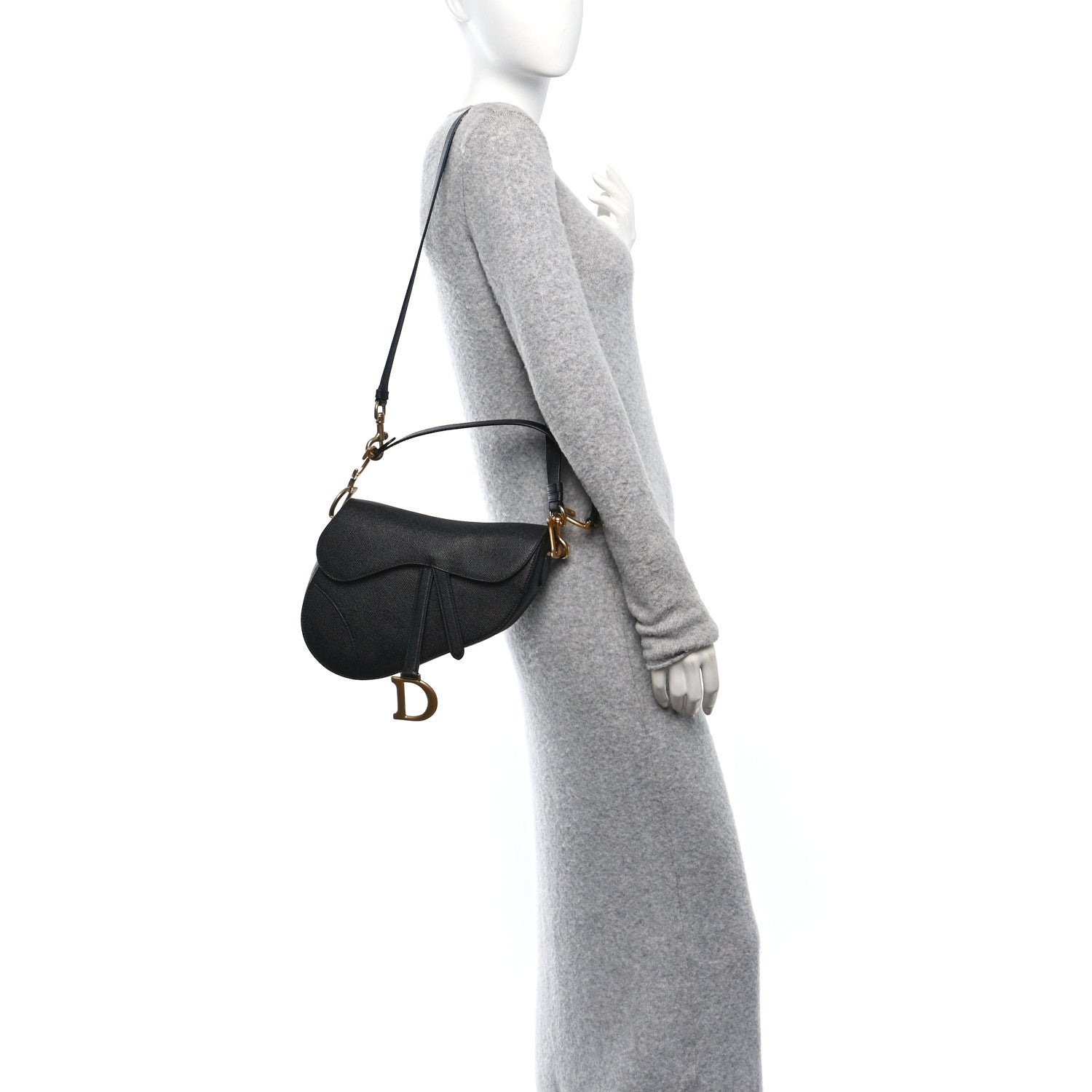 Christian Dior Grained Calfskin Saddle Bag With Strap Black 2 of 10