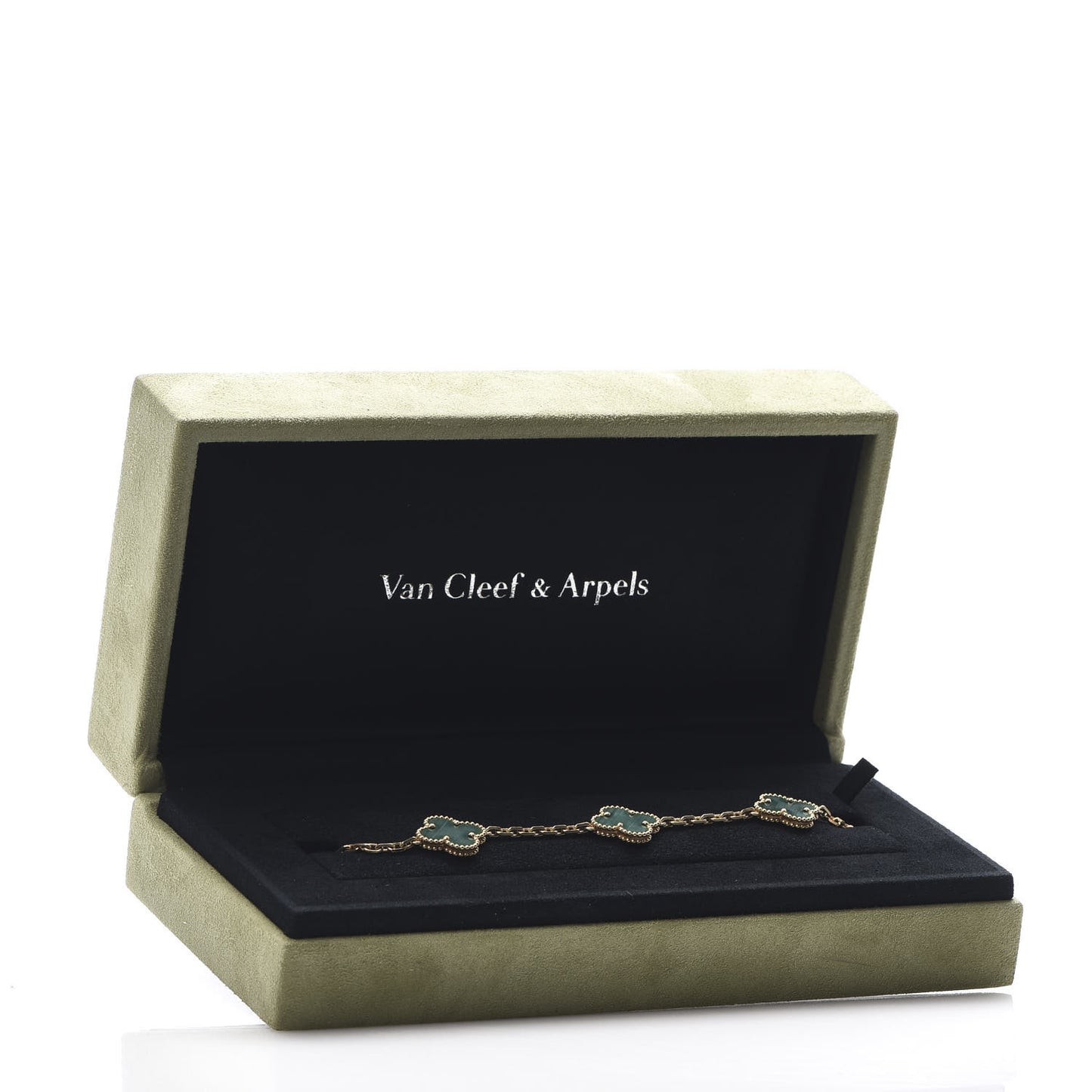 18K Yellow Gold Malachite 5 Motifs Vintage Alhambra Bracelet