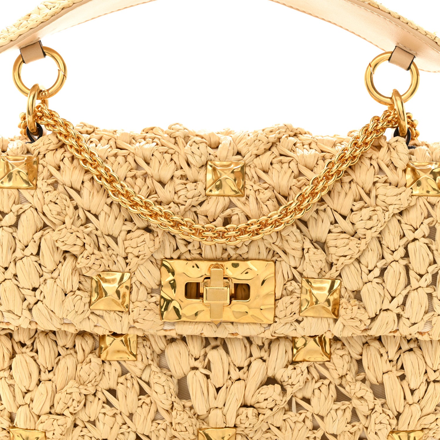 Valentino Garavani Raffia Medium Roman Stud Shoulder Bag 7 of 9
