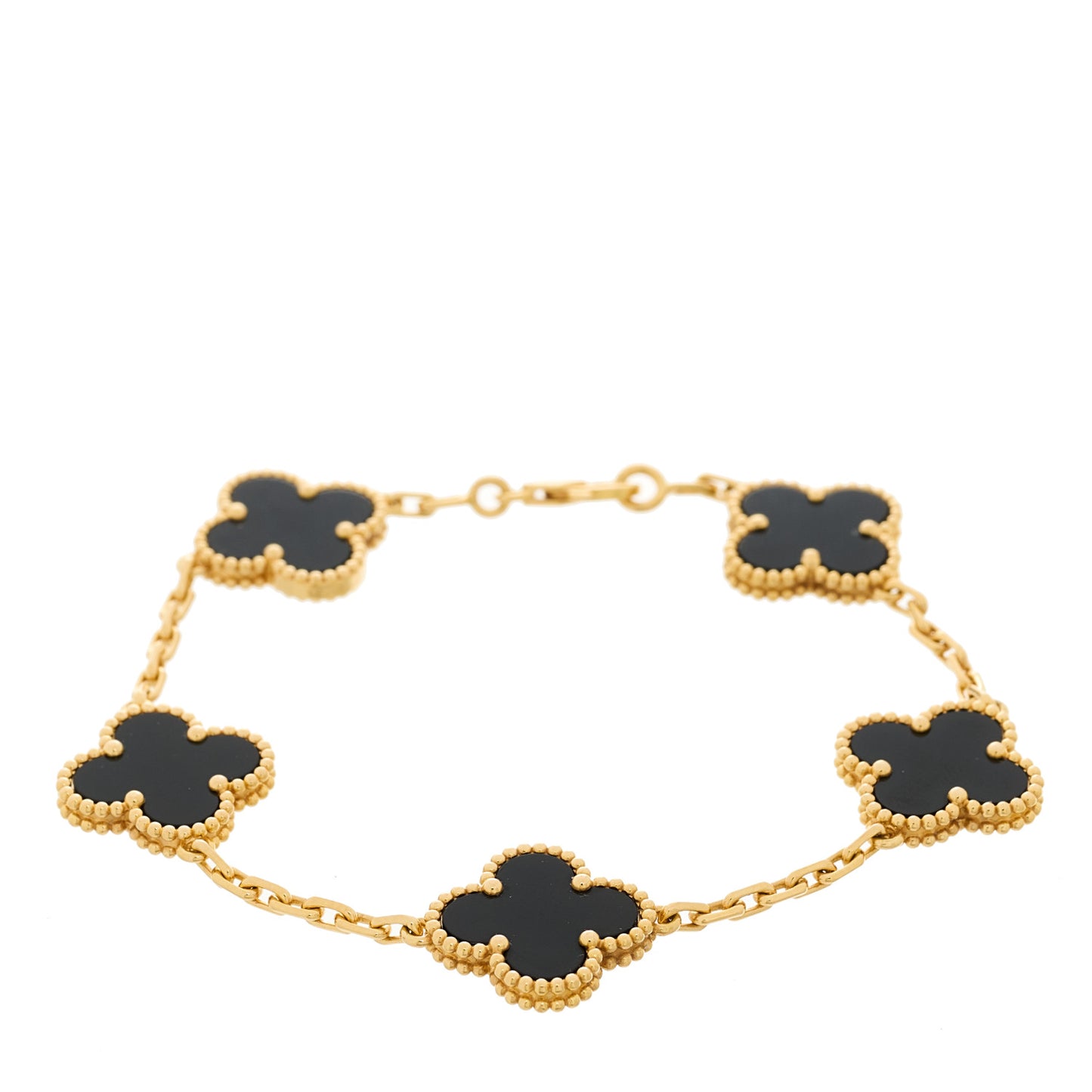18K Yellow Gold Black Onyx 5 Motifs Vintage Alhambra Bracelet