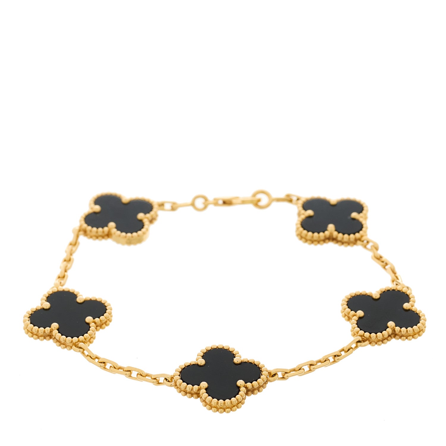 Van Cleef & Arpels 18K Yellow Gold Black Onyx 5 Motifs Vintage Alhambra Bracelet 1 of 5