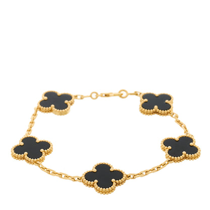 Van Cleef & Arpels 18K Yellow Gold Black Onyx 5 Motifs Vintage Alhambra Bracelet 1 of 5