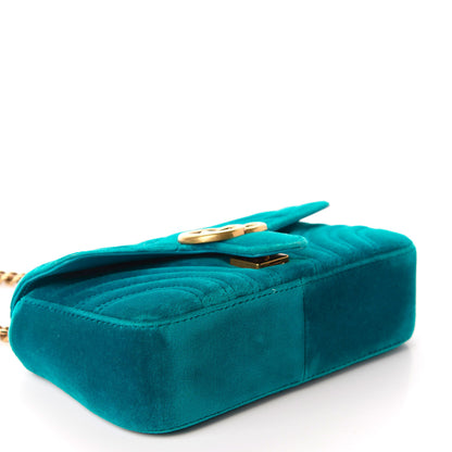 Gucci Velvet Matelasse Mini GG Marmont Shoulder Bag Pavone Cyan 4 of 12