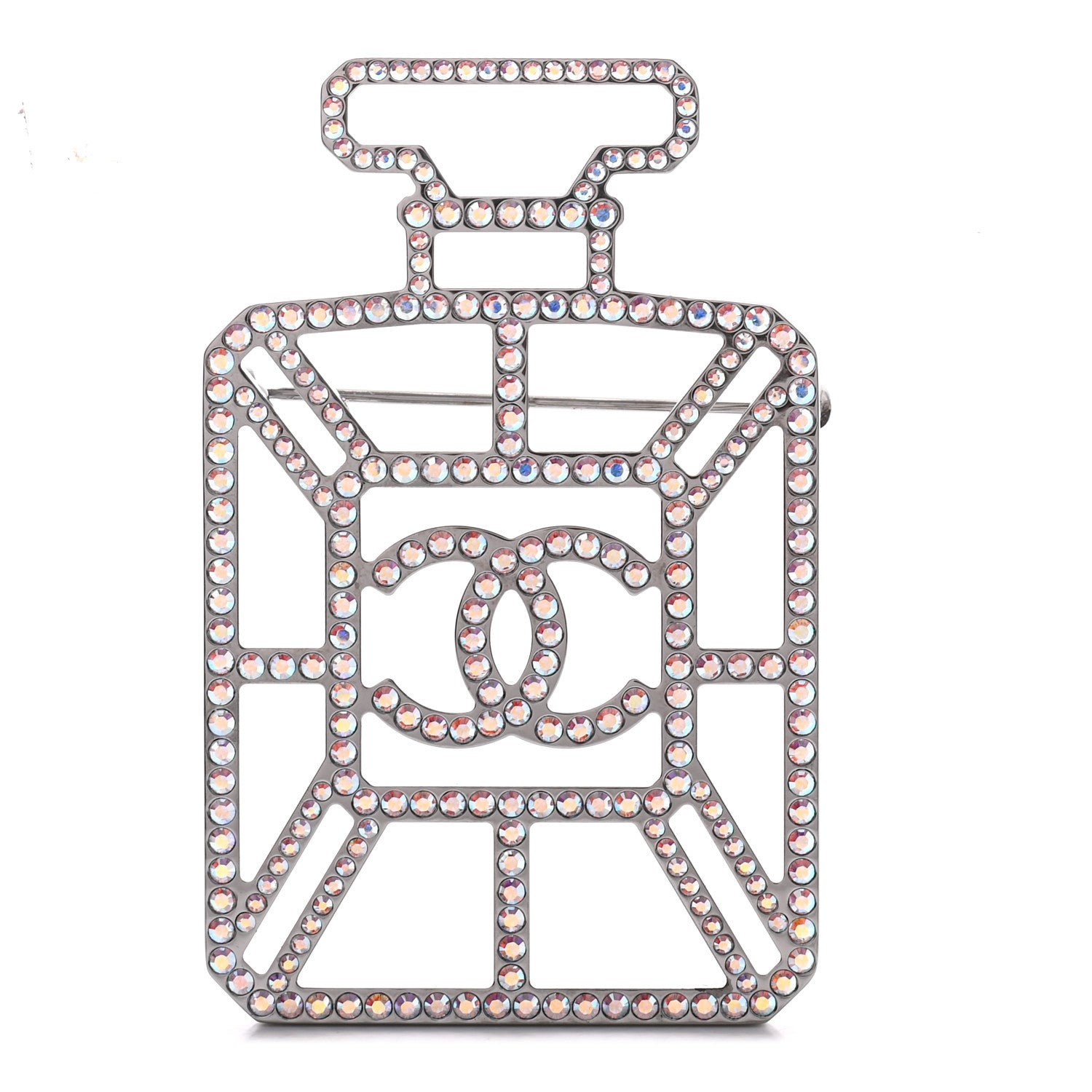 Chanel Ruthenium Crystal Perfume Bottle CC Brooch Iridescent Blue 1 of 4