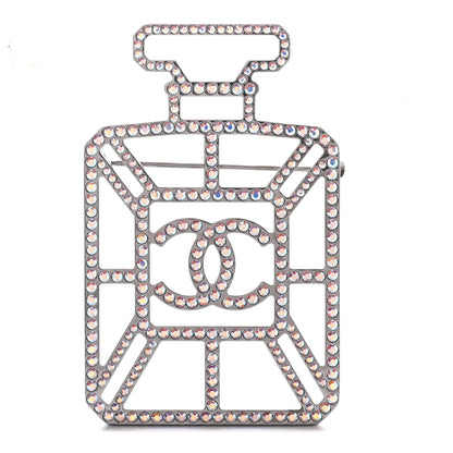 Chanel Ruthenium Crystal Perfume Bottle CC Brooch Iridescent Blue 1 of 4