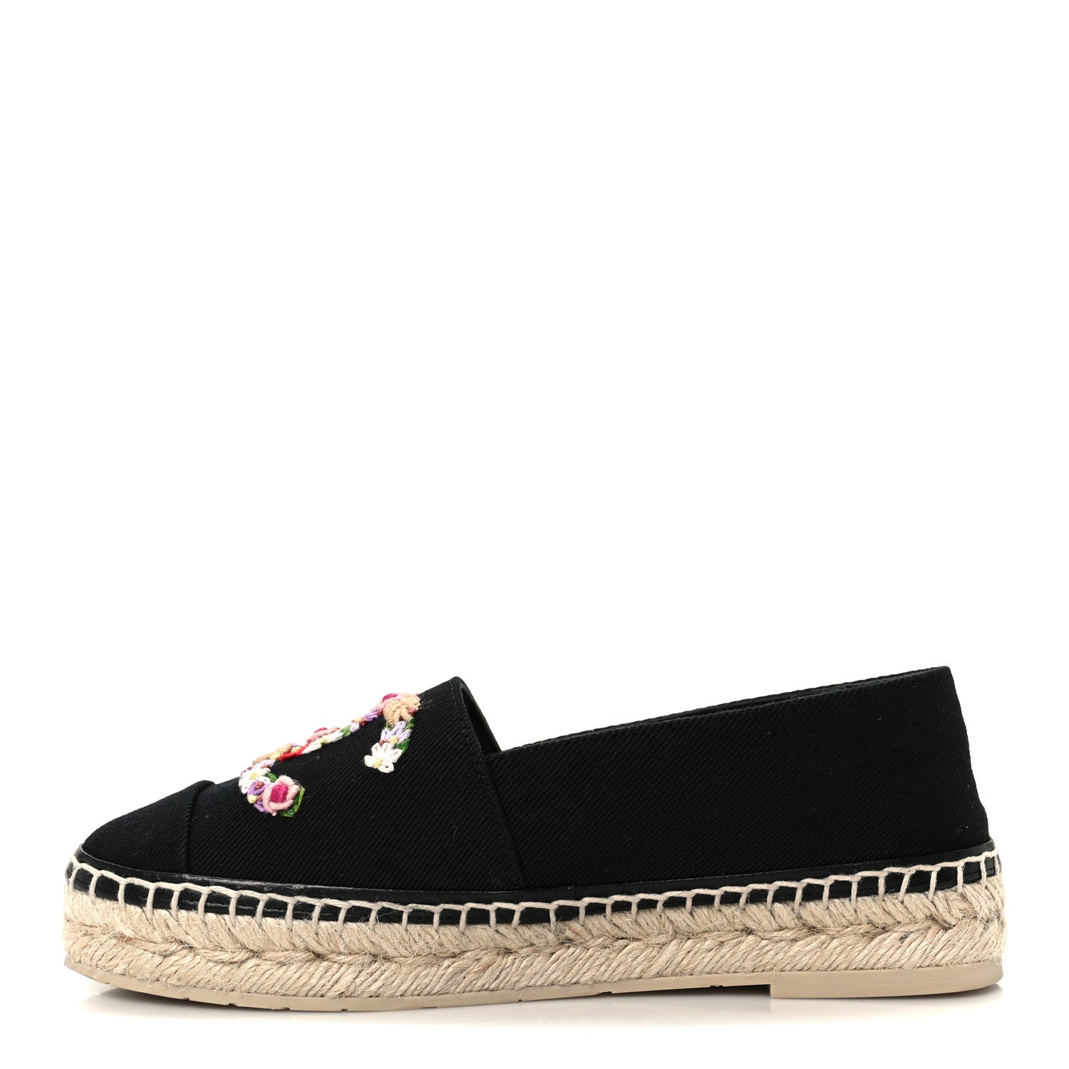 Chanel Cotton Embroidered Floral CC Espadrilles 37 Black 1 of 11