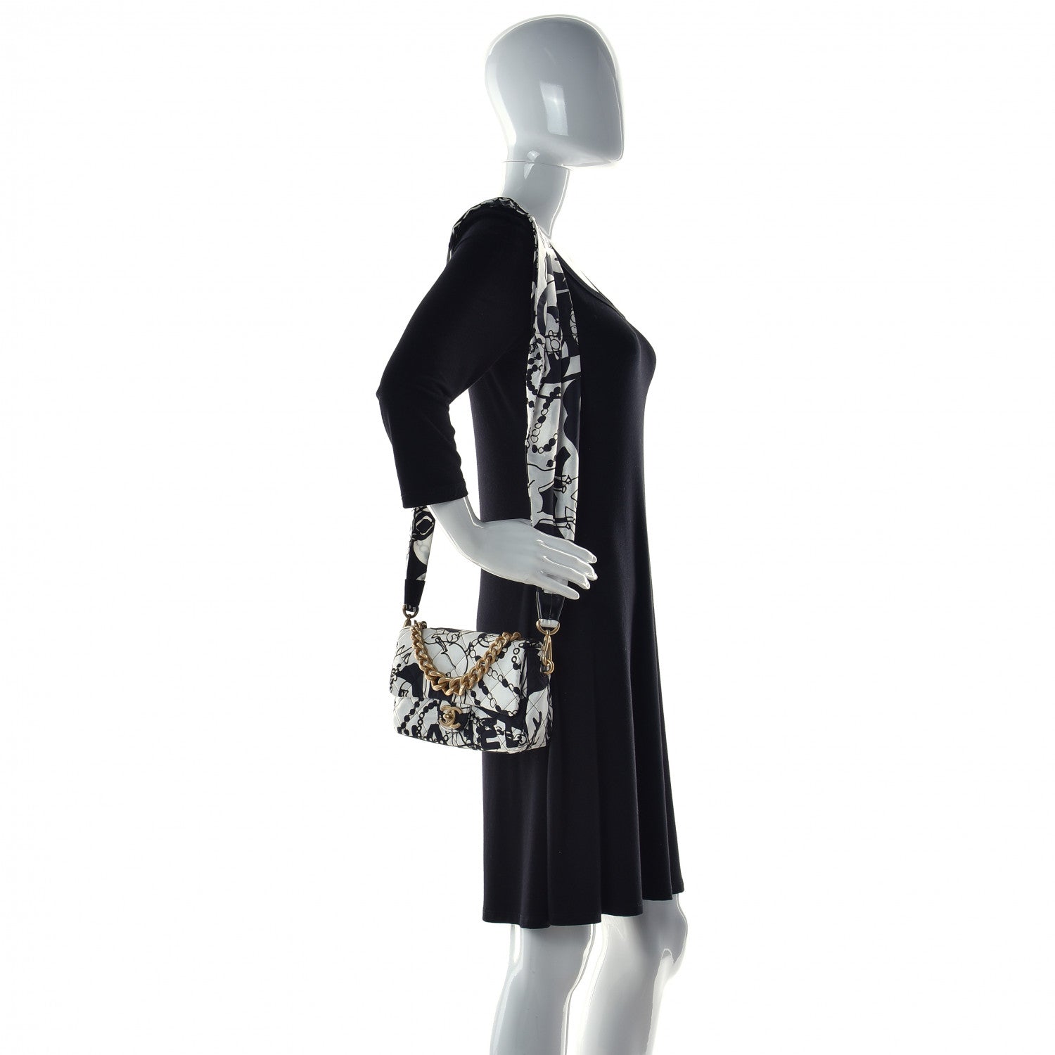 Chanel Canvas Printed Deer Coco Mini Single Flap White Black 3 of 14