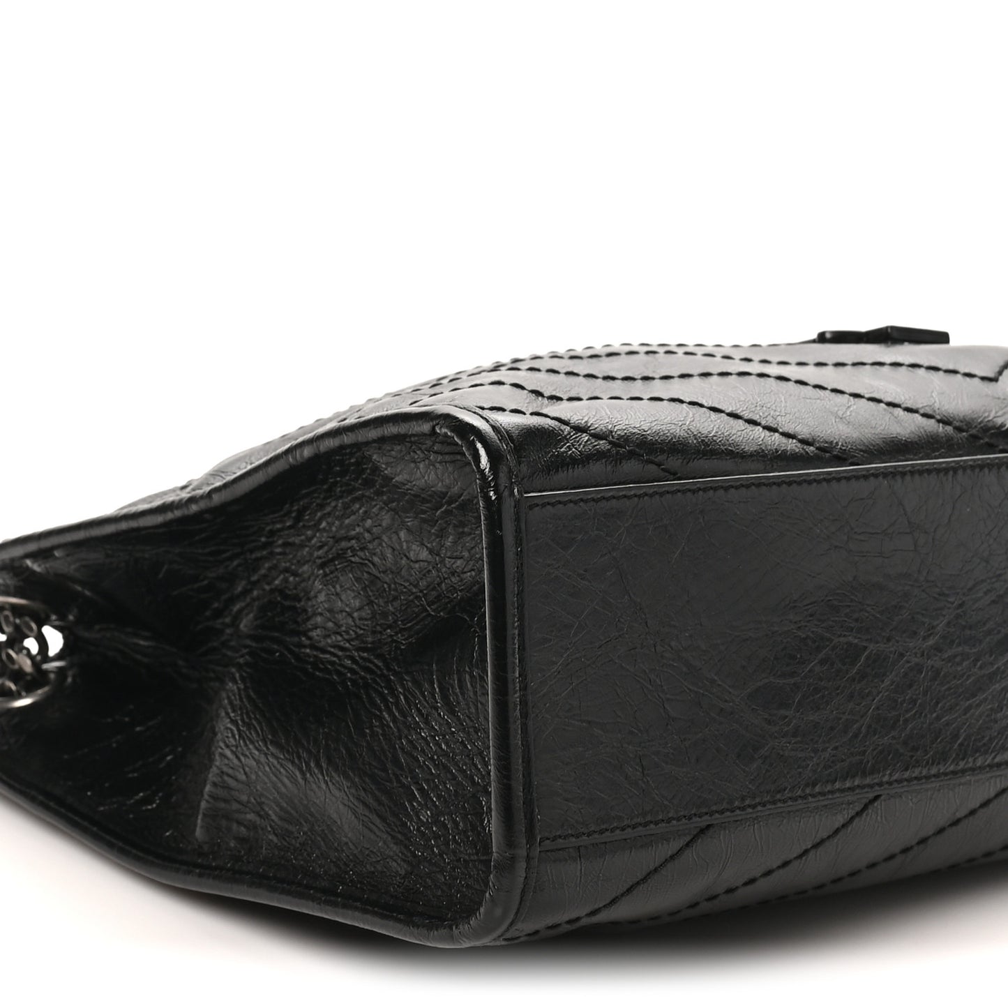 Crinkled Calfskin Matelasse Monogram Medium Niki Shopper Tote Black