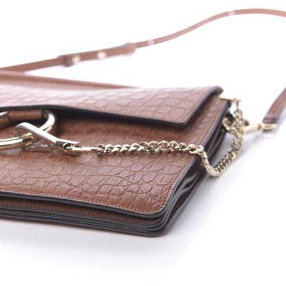 Chloe Calfskin Crocodile Embossed Medium Faye Shoulder Bag Mahogany 9 of 9
