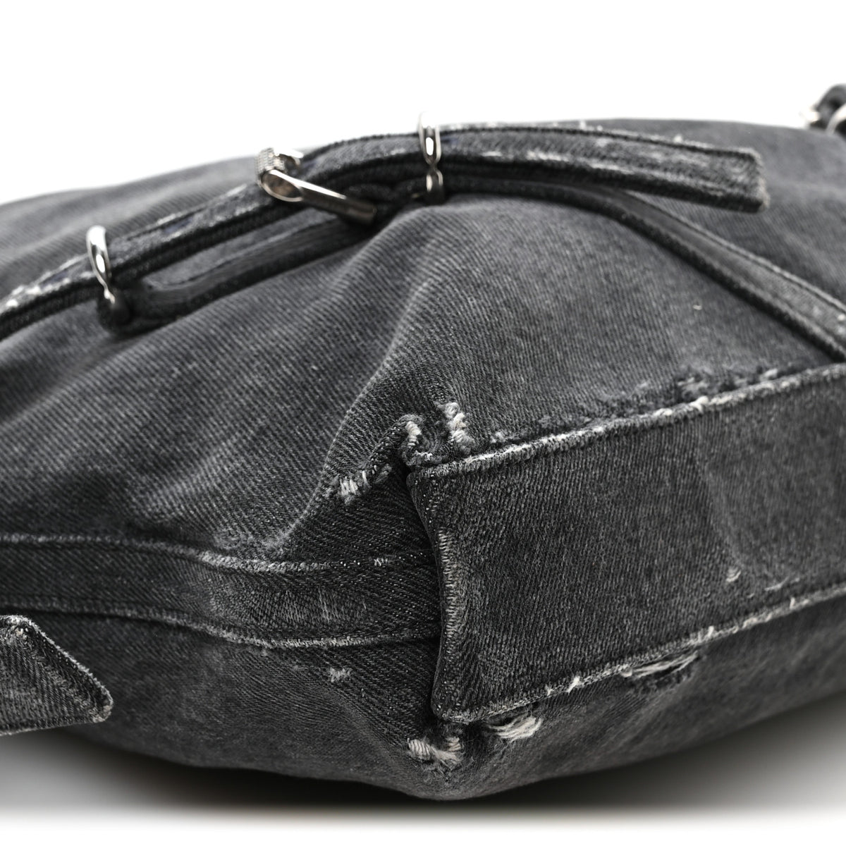 Distressed Denim Medium Voyou Bag Black
