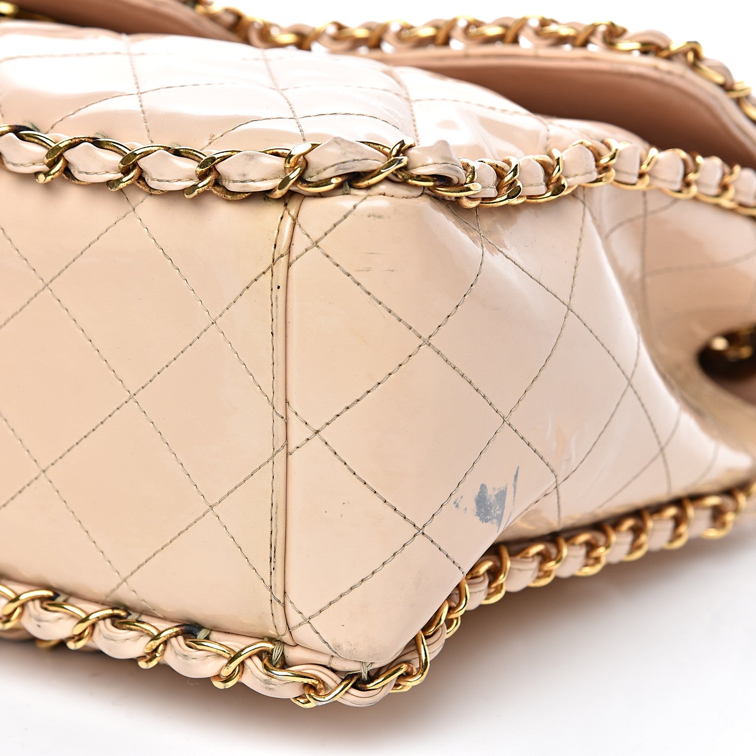 Chanel Patent Quilted Jumbo XL Chain Around Flap Beige 10 of 19