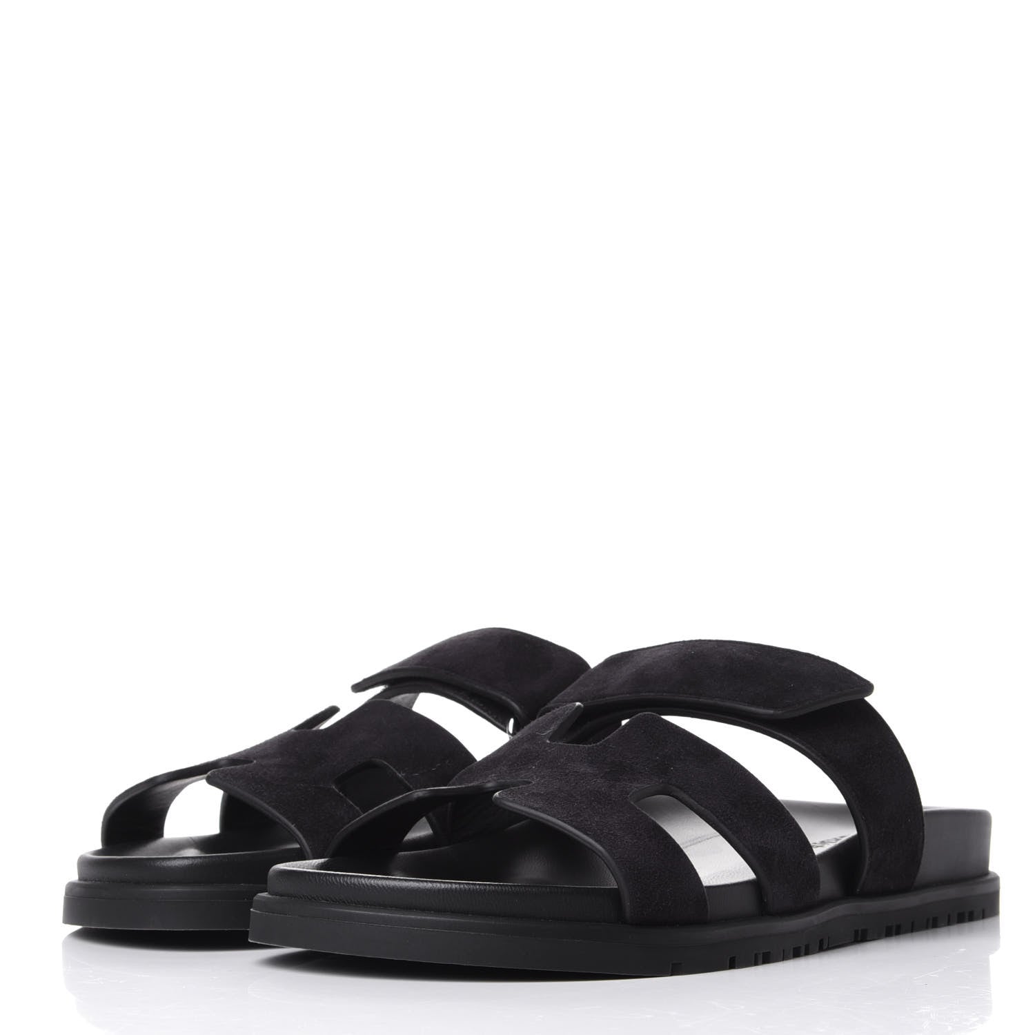 Hermes Suede Goatskin Womens Chypre Sandals 37 Black 3 of 11
