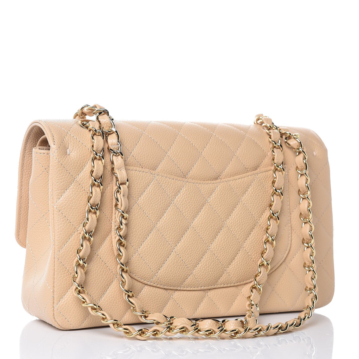 Caviar Quilted Medium Double Flap Beige Clair