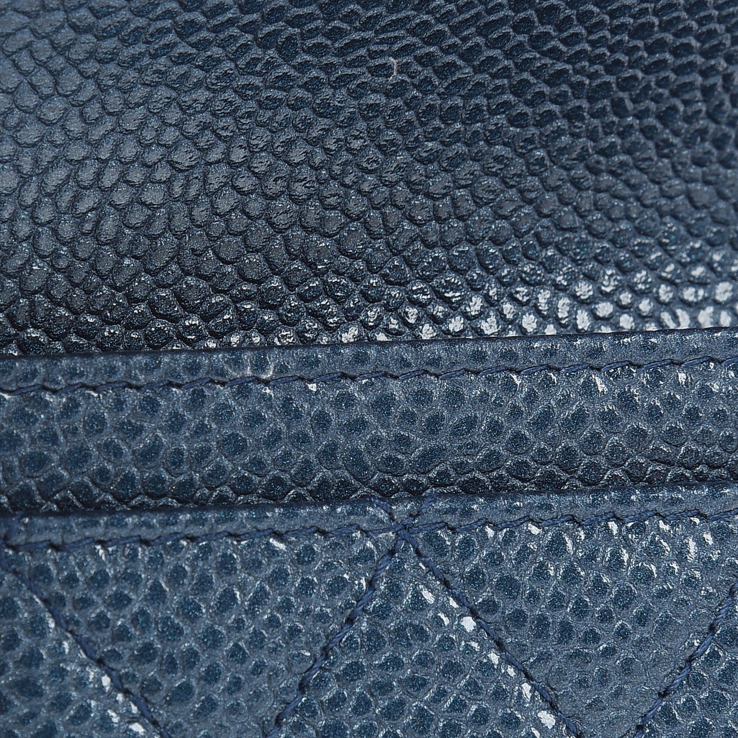 Iridescent Caviar Quilted Flap Card Holder Dark Blue