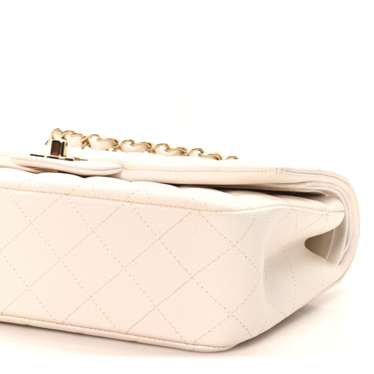 Caviar Quilted Medium Double Flap White