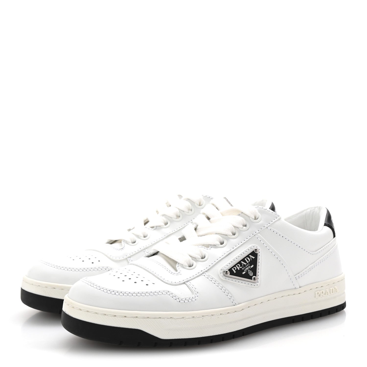 Prada Vitello Rois Triangle Womens Downtown Low Top 30mm Sneakers 36 White Black 4 of 10