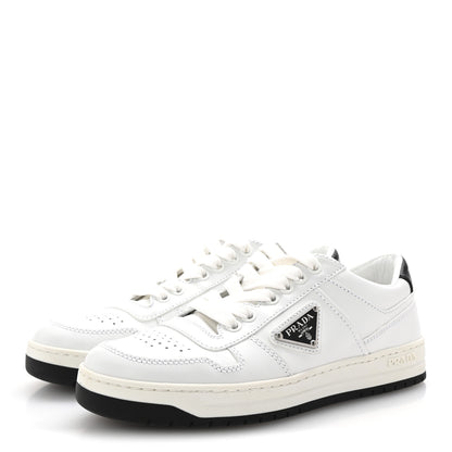 Prada Vitello Rois Triangle Womens Downtown Low Top 30mm Sneakers 36 White Black 4 of 10