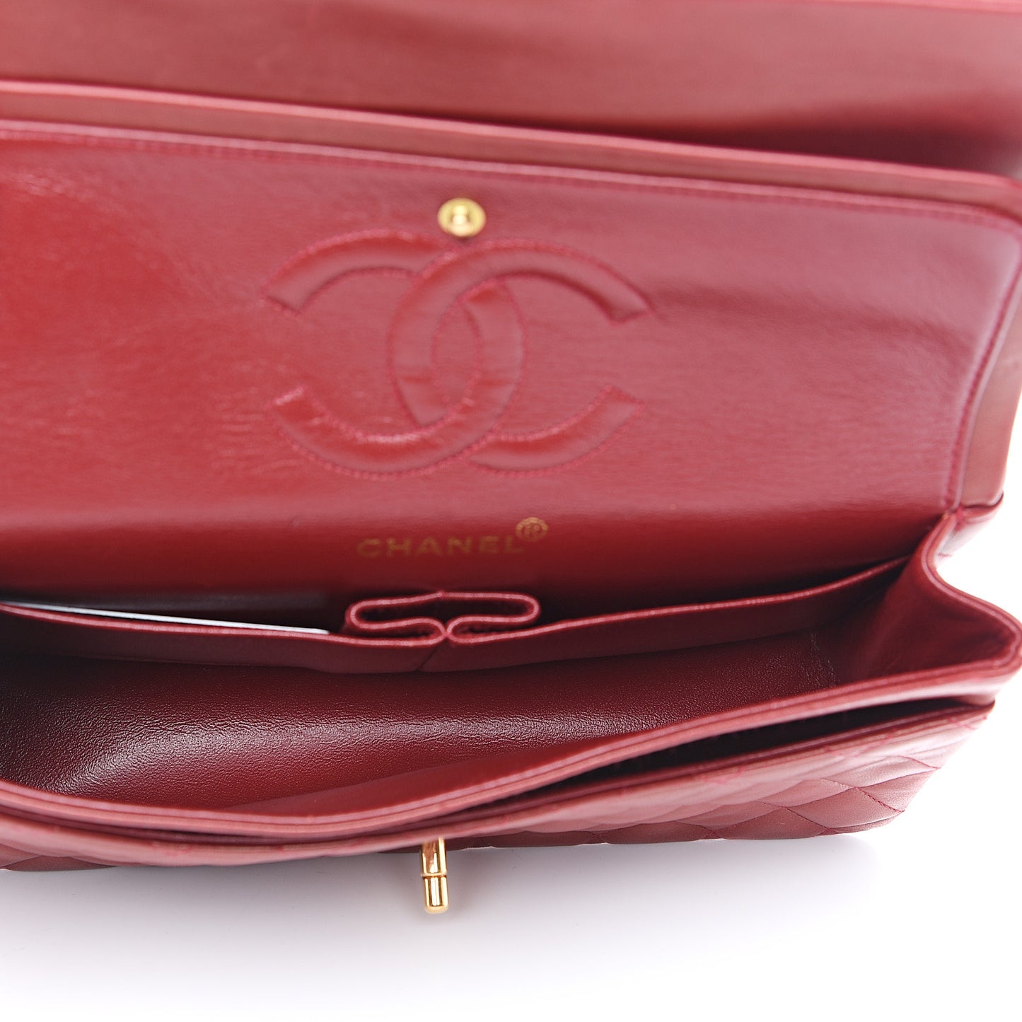 Lambskin Quilted Medium Double Flap Red
