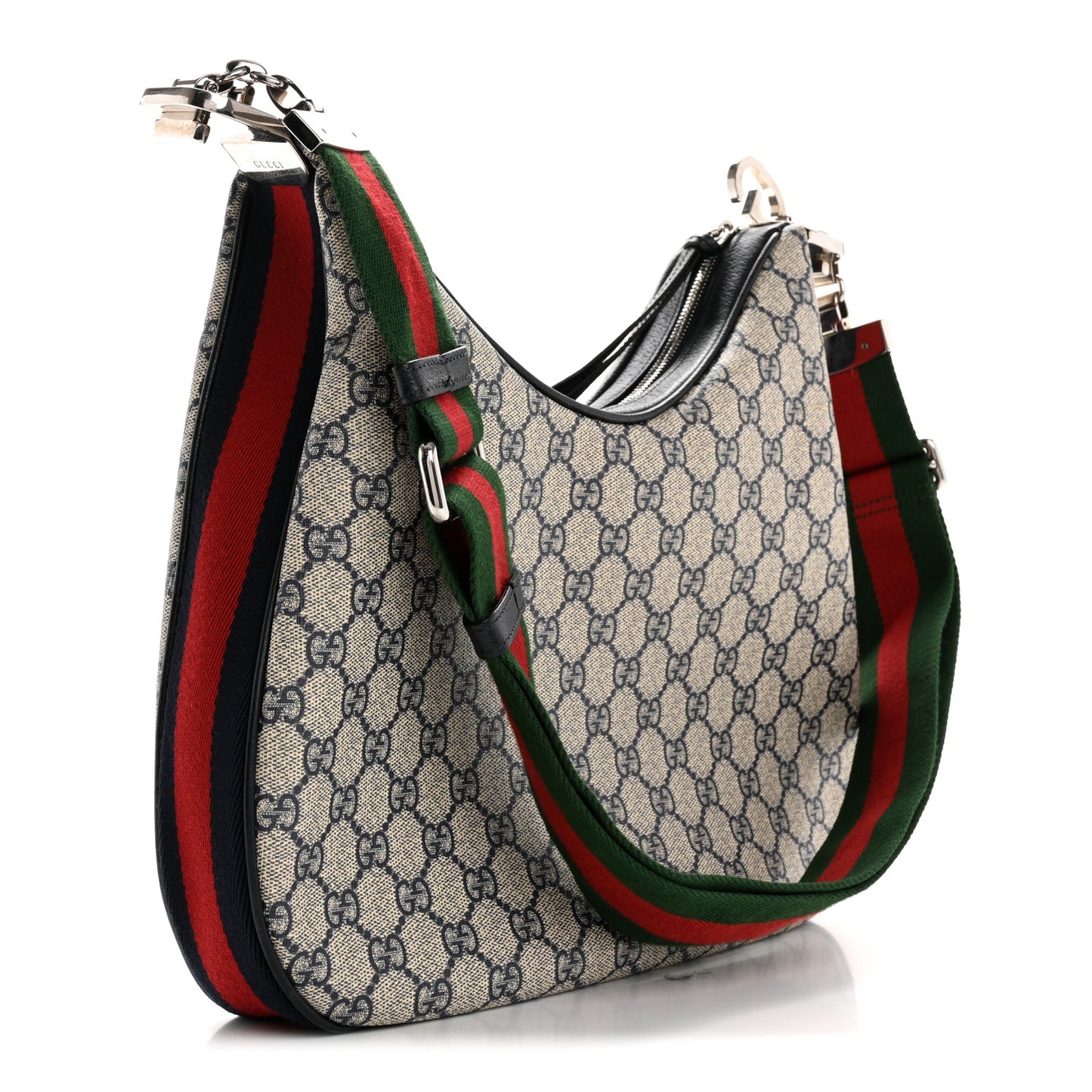 GG Supreme Monogram Textured Calfskin Web Small Attache Shoulder Bag Beige Blue
