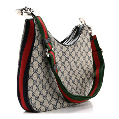 Gucci GG Supreme Monogram Textured Calfskin Web Small Attache Shoulder Bag Beige Blue 3 of 14