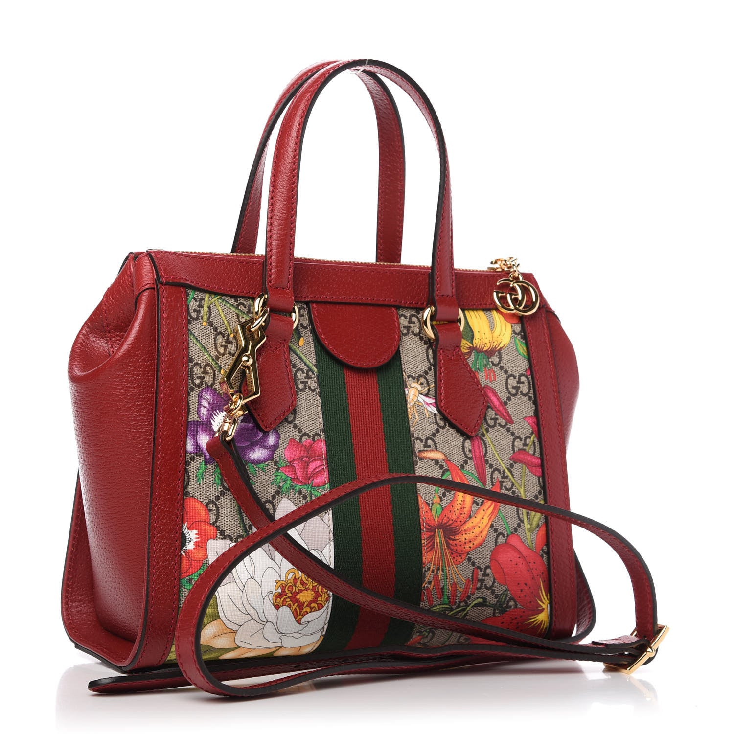 Gucci GG Supreme Monogram Flora Web Small Ophidia Tote Bag Red 3 of 10