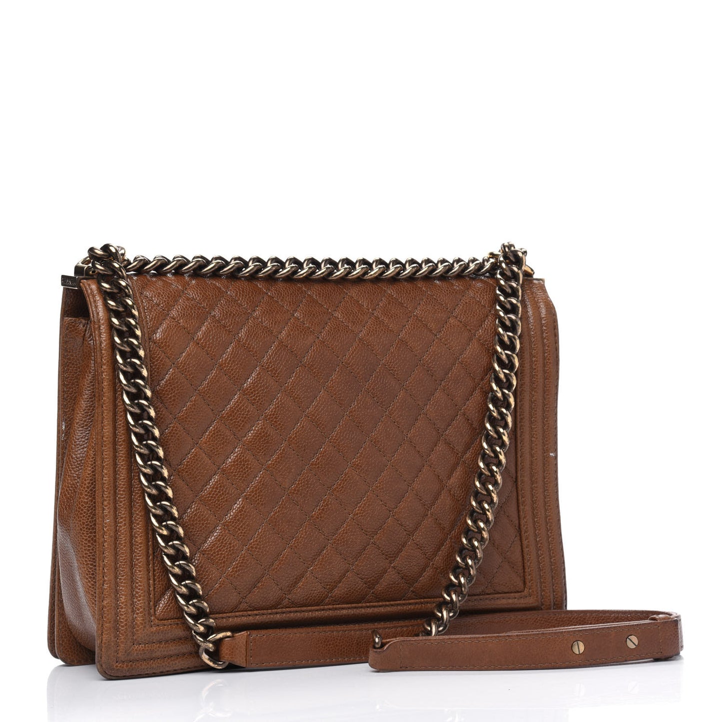 Caviar Quilted Large Boy Flap Light Brown
