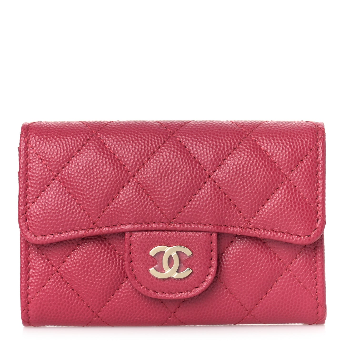 Caviar Quilted Flap Card Holder Wallet Fuchsia