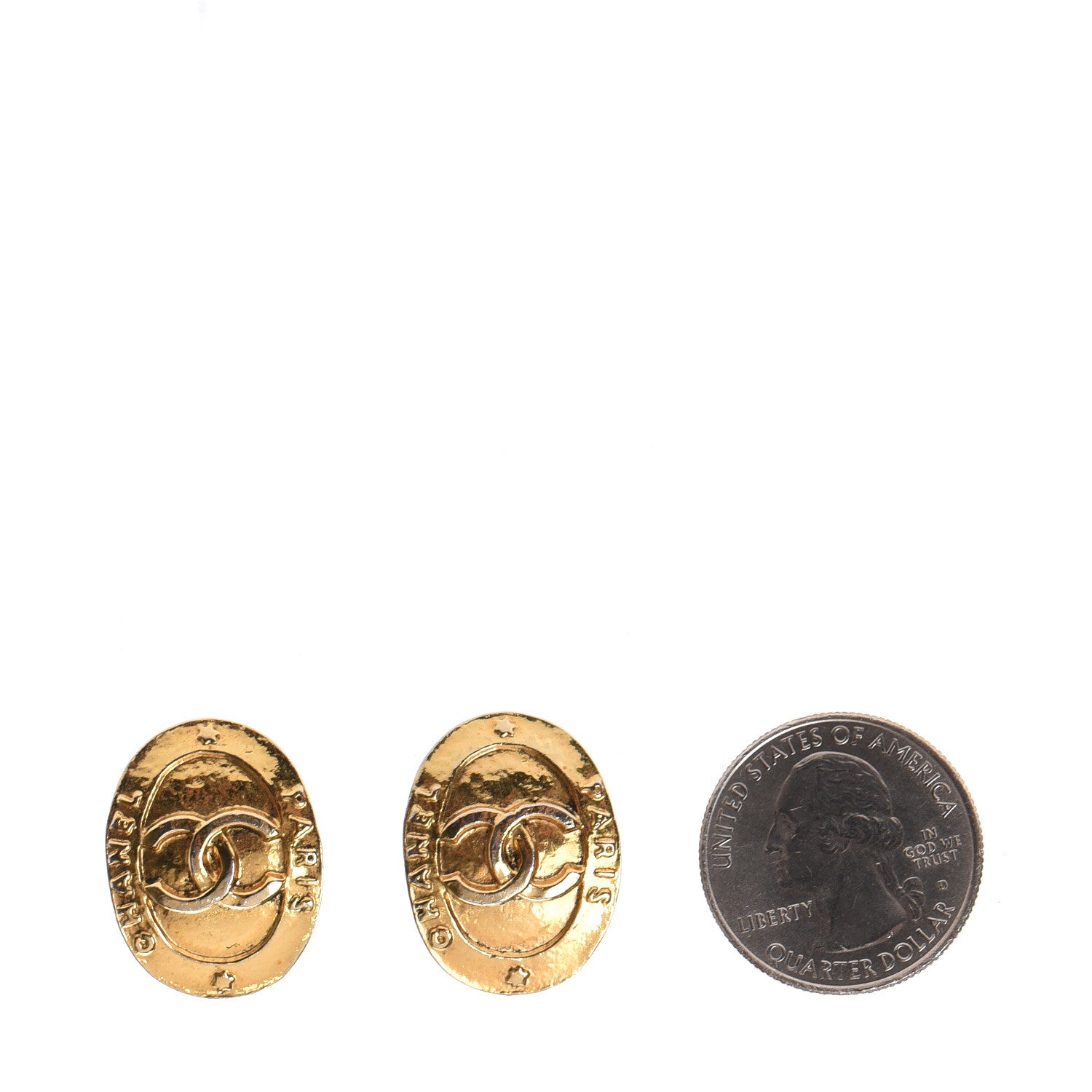 Chanel Oval CC Clip On Earrings Gold 2 of 4