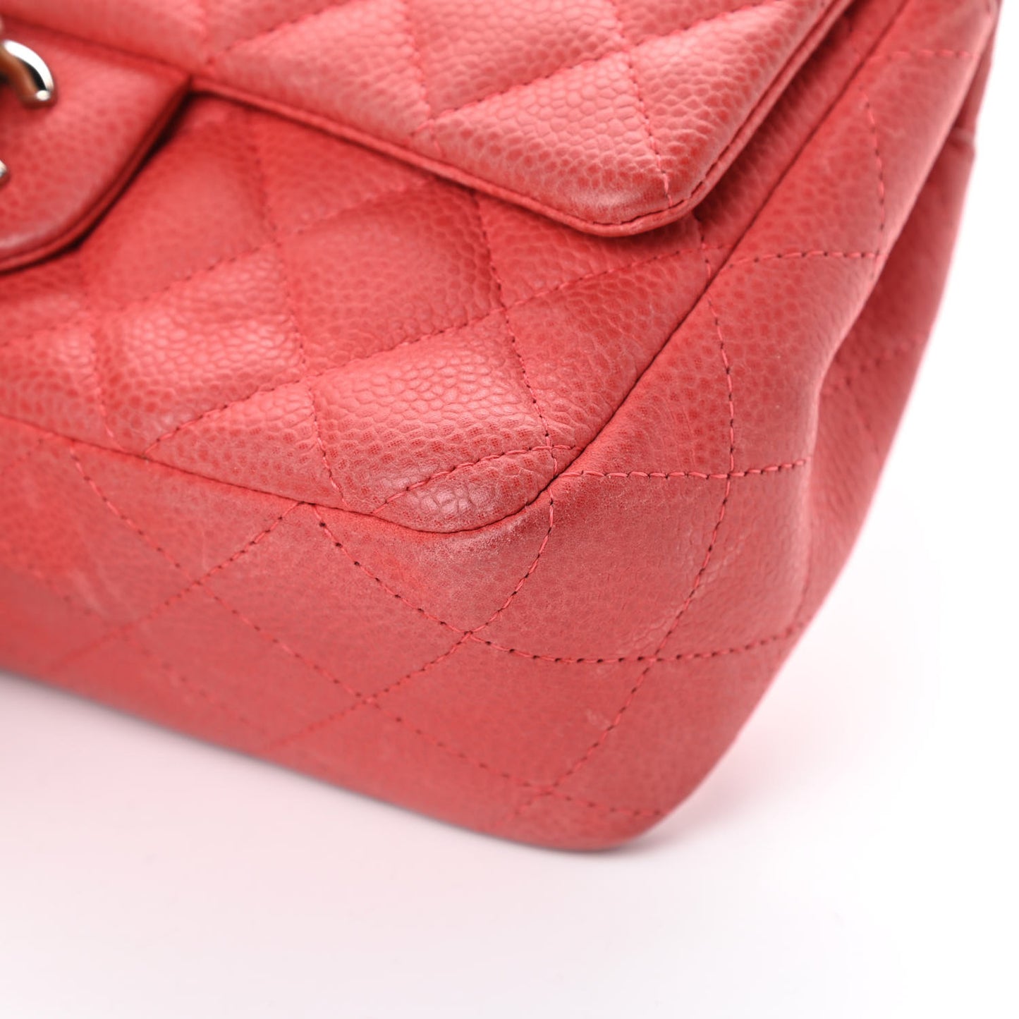 Iridescent Caviar Quilted Mini Rectangular Flap Dark Pink