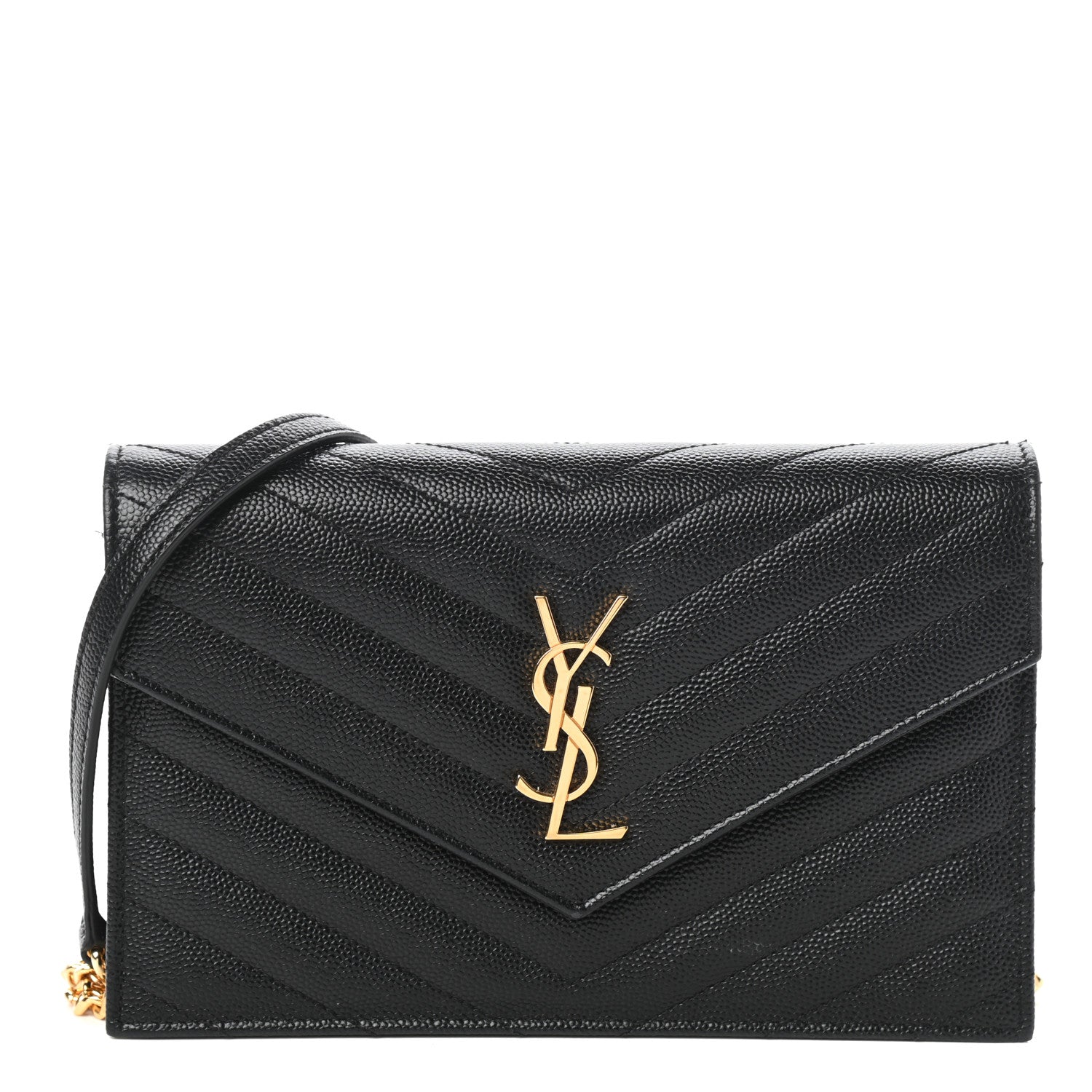 Saint Laurent Grain De Poudre Matelasse Chevron Monogram Envelope Chain Wallet Black 1 of 10