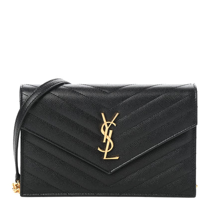 Saint Laurent Grain De Poudre Matelasse Chevron Monogram Envelope Chain Wallet Black 1 of 10