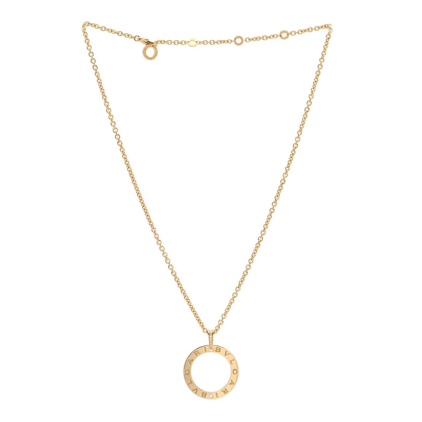 18K Yellow Gold Diamond BVLGARI BVLGARI Circle Pendant Necklace