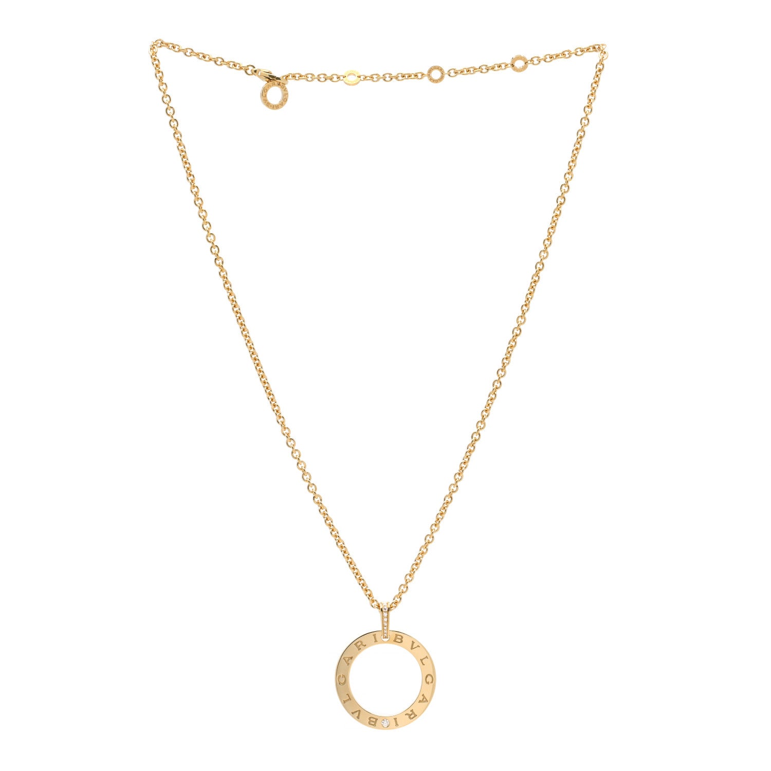 Bulgari 18K Yellow Gold Diamond BVLGARI BVLGARI Circle Pendant Necklace 3 of 5