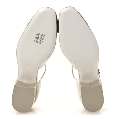 Chanel Shiny Lambskin CC Cap Toe Mary Janes Pumps 38 White Light Beige 7 of 11