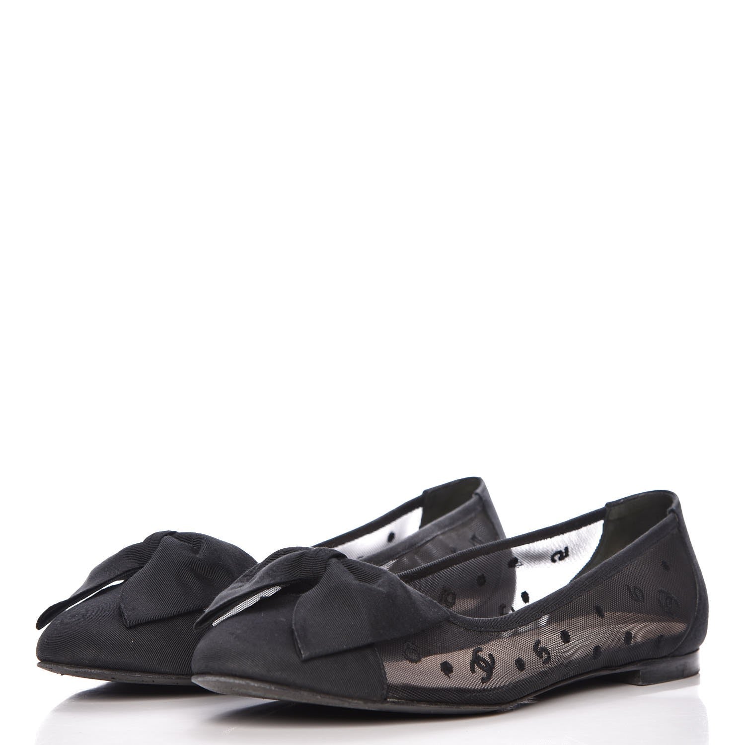 Chanel Mesh Grosgrain Bow CC Ballet Flats 40 Black 3 of 9