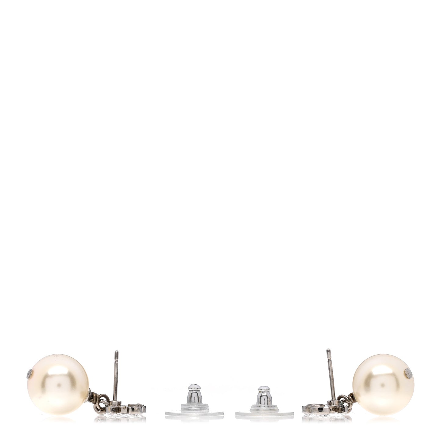 Crystal Pearl CC Drop Earrings Silver Pearly White